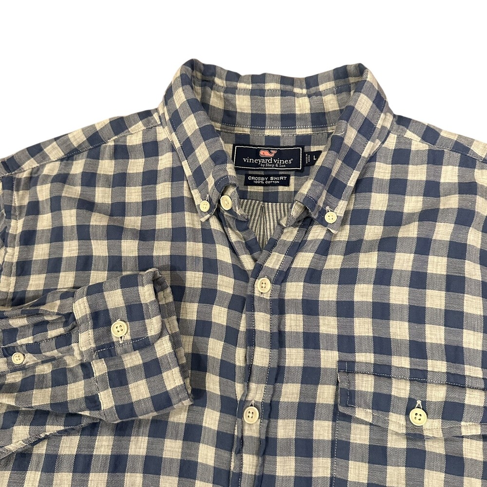 Vineyard Vines Crosby Shirt Mens L Blue Gingham Check Cotton Button Down